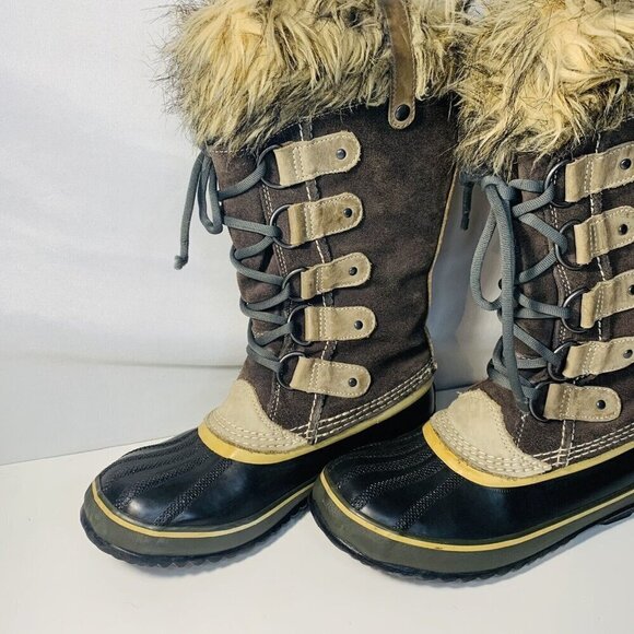 Sorel Boots Joan of Arctic Suede Faux Fur Snow Winter Women 7 Brown Mid Calf - Picture 6 of 16
